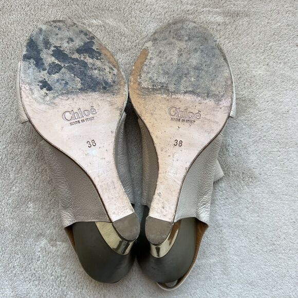 Chloe Estel Tan Leather Wedge Slingback Sandals Gold Accent Women’s EU 38 US 7.5 - Picture 11 of 16